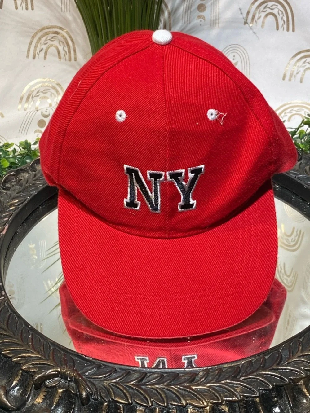 NY Embroidered Red Kids Baseball Cap